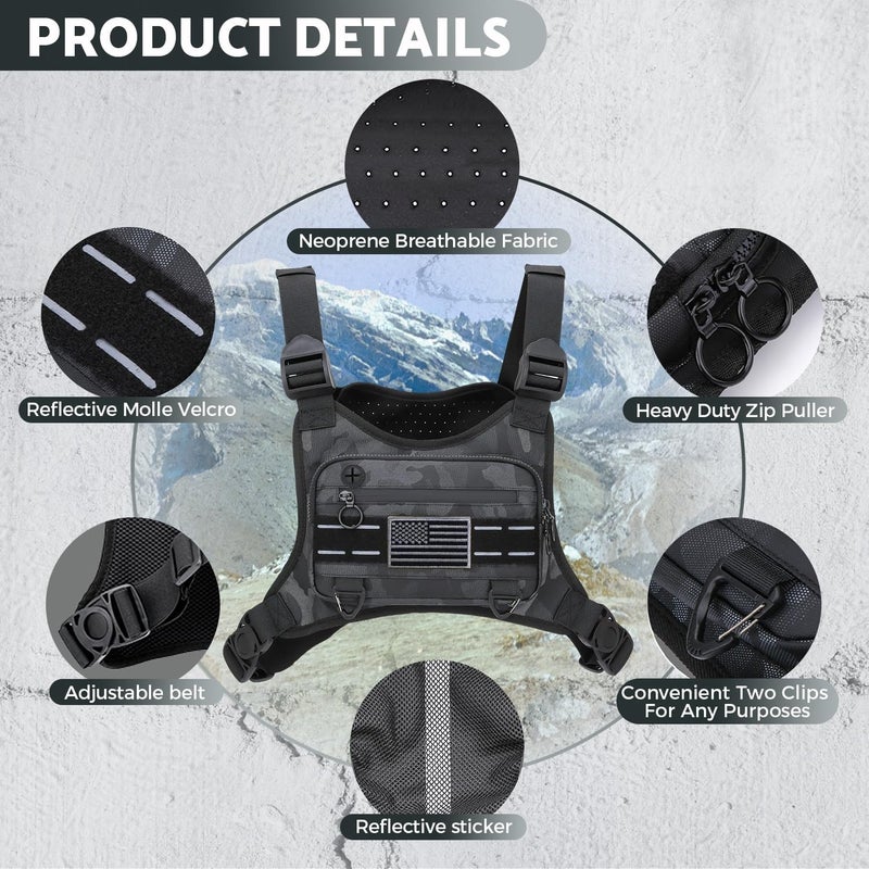 Muserise Sports Chest Bag For Men Women, Water Resistant Lightweight Front Chest Pack, Running Vest Bag With Built-In Phone Holder & Extra Storage For Workouts, Running, Cycling (Camo) - Image 2